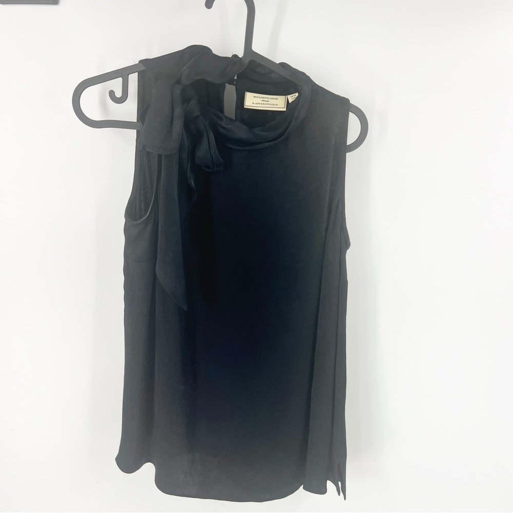 ✅ ANTHROPOLOGIE MOULINETTE SOURES BLACK‎ SLEEVELESS TIE NECK TOP SIZE 4 FLORAL